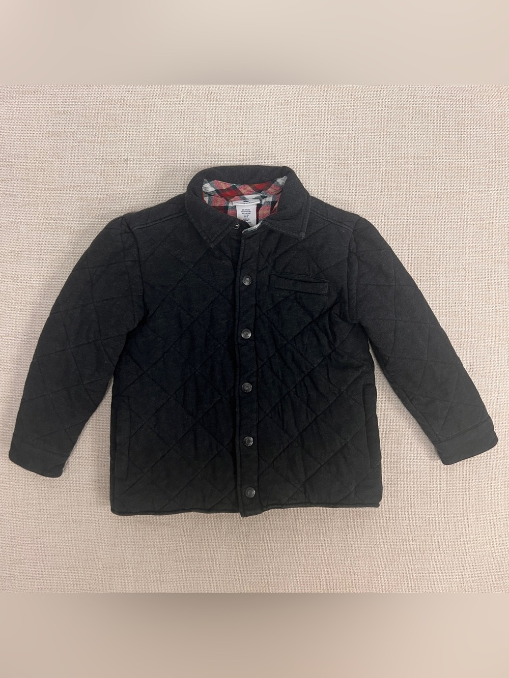 Tommy Bahama Boys Quilted Shirt Jacket Sz 5/6 Plaid Flannel Lined Snap Front